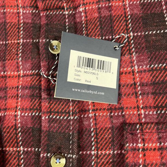 Tailor Byrd Shirt Mens Small Sweatershirt Flannel Button Up Plaid Pocket Red NWT - Picture 5 of 16